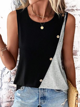 Cotton-Blend Buckle Loose Casual Tank Top