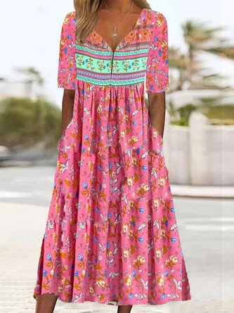 Floral Vacation Crew Neck Loose Dress