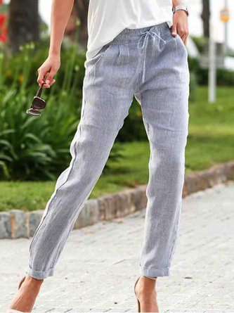 Casual Lace-Up Striped Pockets Pants