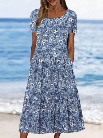Floral Casual Loose Crew Neck Dress