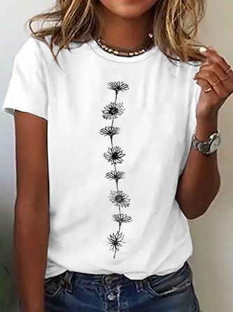 Casual Short Sleeve Crew Neck Floral T-Shirt