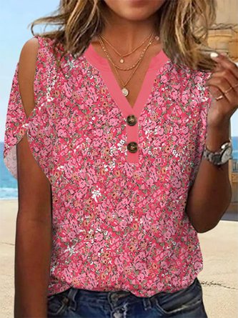 Small Floral Buckle Short Sleeve Vacation Shirt