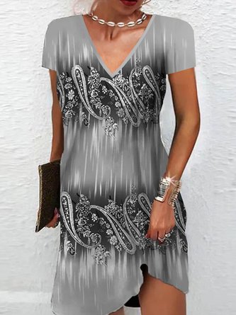 Ethnic Printed Casual V-neck Dress