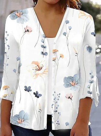 Plus Size Floral Printed Casual Jersey Kimono