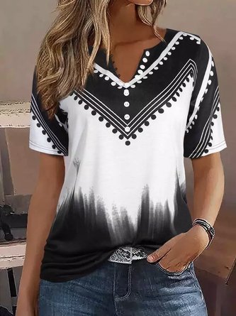 Casual Black And White Colorblock Shirt