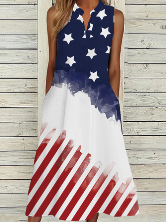 Casual Loose America Flag Dress With No