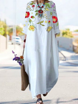 Casual Floral Crew Neck Dress