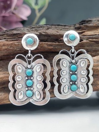 Cross-border best-selling new inlaid turquoise literary retro style big butterfly earrings Bohemian style earrings