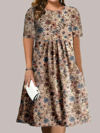 Casual Crew Neck Floral Loose Dress