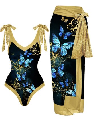 Vacation Butterfly One Piece With Cover Up