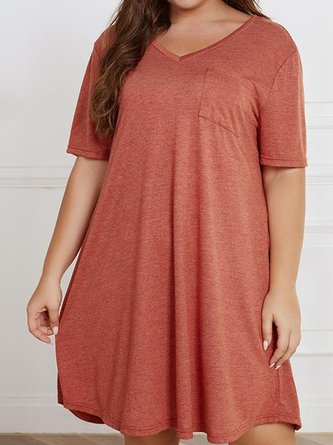 Plus Size Casual Plain Summer Polyester Daily Plus Size Midi Half Sleeve Dresses