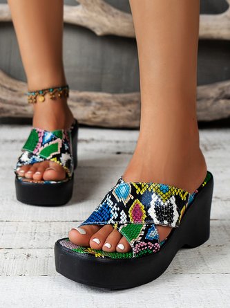 Colorful Snakes Cross Strap Wedge Sandals