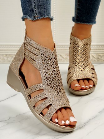 Hollow out Rhinestone Glett Party Wedge Sandals