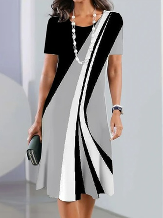 Geometric Casual Daily Loose Short sleeve Midi Dresses for Women
