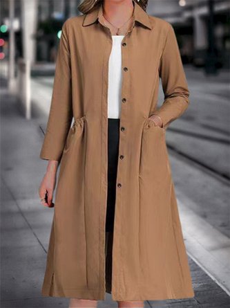 Buckle Pockets Plain Long Sleeve Casual Trench Coat