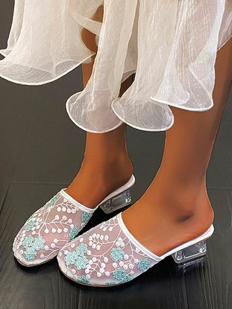 Mesh Fabric Floral Summer Slide Sandals