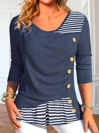 Plus size Crew Neck Striped Casual Shirt
