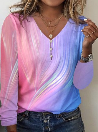 Plus Size V Neck Abstract Casual Loose T-Shirt