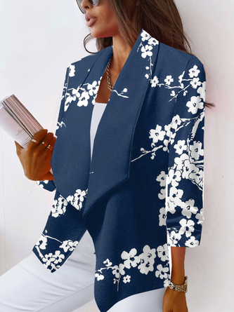 Shawl Collar Long Sleeve Floral Regular Loose Blazer For Women