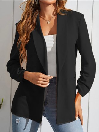 Lapel Collar Long Sleeve Plain Regular Loose Blazer For Women