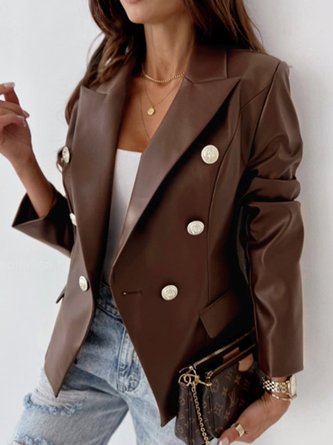 Long Sleeve Plain Regular Loose Leather & Faux Leather For Women 2023