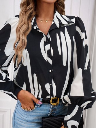 Shirt Collar Long Sleeve Floral Regular Regular Fit Blouse For Women 2023