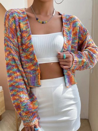 Women Wool/Knitting Color Block Long Sleeve Comfy Vintage Cardigan