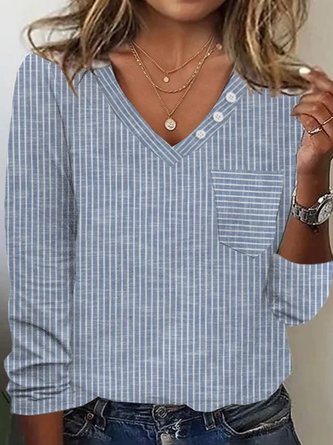 Plus size Loose Casual V Neck Buttoned T-Shirt