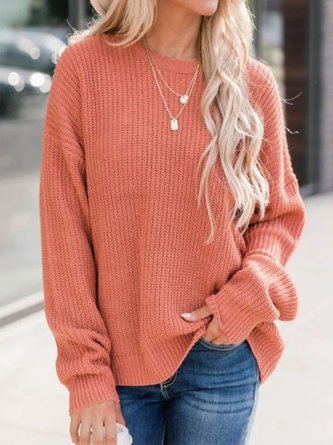 Women Yarn/Wool Yarn Plain Long Sleeve Comfy Casual Sweater