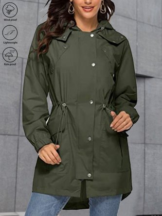 Hoodie Long Sleeve Plain Pocket Stitching Regular Regular Fit Hooded Trench Coat For Women