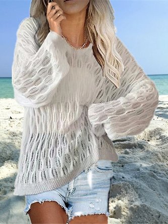Women Plain Long Sleeve Comfy Casual Sweater