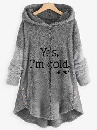 Hoodie Long Sleeve Text Letters Embroidery Regular Micro-Elasticity Loose Hooded Teddy Jacket For Women