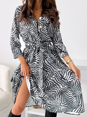 Women Leopard V Neck Long Sleeve Comfy Vintage Short Dress