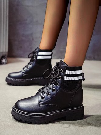 Casual Plain Lace-Up Flat Heel Riding Boots