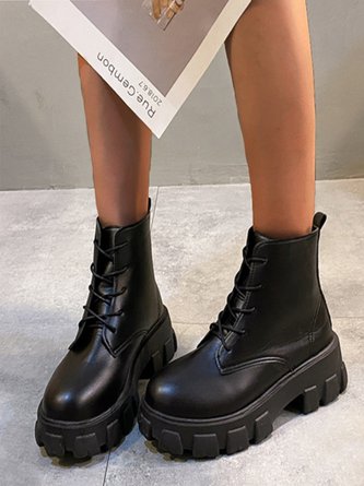 Casual Plain Lace-Up Flat Heel Riding Boots