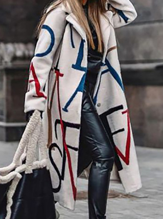 Lapel Collar Long Sleeve Letter Pattern Lightweight Loose Coat For Women