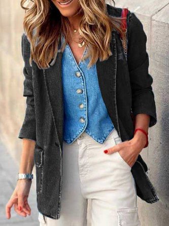 Lapel Collar Long Sleeve Plain Regular Micro-Elasticity Loose Blazer For Women