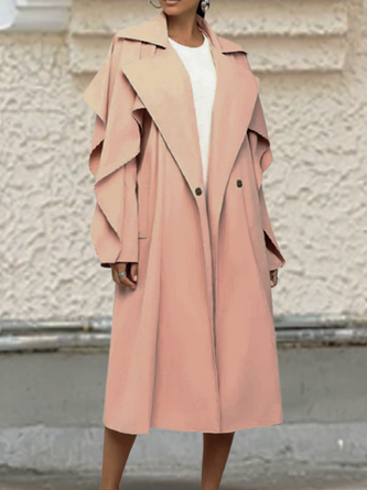 Shawl Collar Long Sleeve Plain Regular Loose Trench Coat For Women