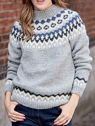 Women Wool/Knitting Ethnic Long Sleeve Comfy Casual Sweater