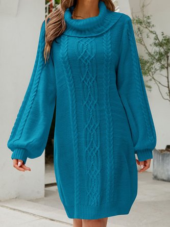 Women Geometric Shawl Collar Long Sleeve Comfy Vintage Short Sweater Dress