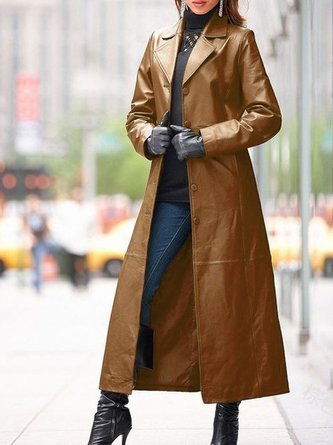Lapel Collar Long Sleeve Plain Regular Regular Fit Leather & Faux Leather For Women