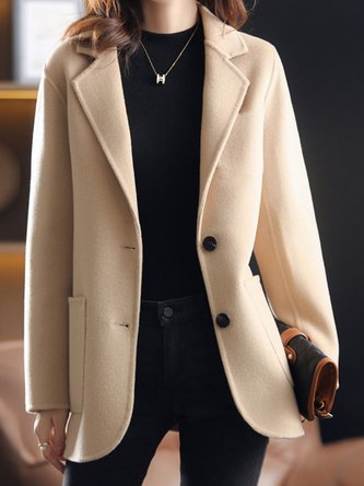 Lapel Collar Long Sleeve Plain Heavyweight Regular Fit Coat For Women