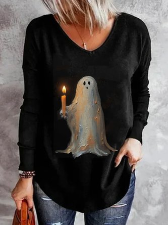 Plus Size Casual Halloween Loose V Neck T-Shirt