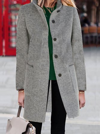 Lapel Collar Long Sleeve Plain Regular Loose Jacket For Women