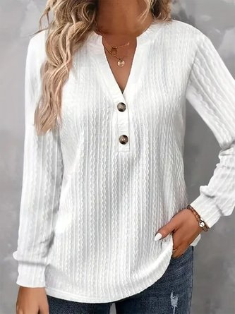 Women Casual Plain Loose Blouse Notched Long Sleeve  Buttoned Regular Micro-Elasticity Shirt