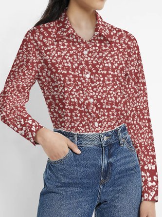 Shirt Collar Long Sleeve Floral Regular Loose Blouse For Women