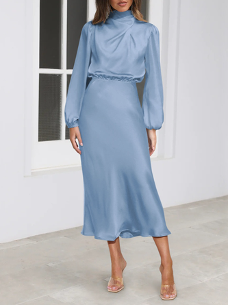 Women Plain Long Sleeve Comfy Casual Maxi Dress