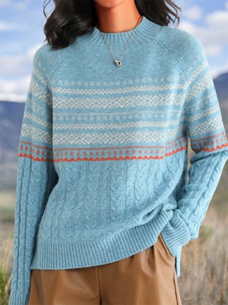Women Yarn/Wool Yarn Ethnic Long Sleeve Comfy Boho Jacquard Sweater