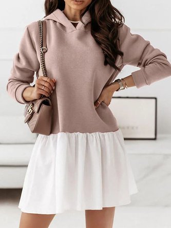 Women Plain Hoodie Long Sleeve Comfy Casual Midi Dress