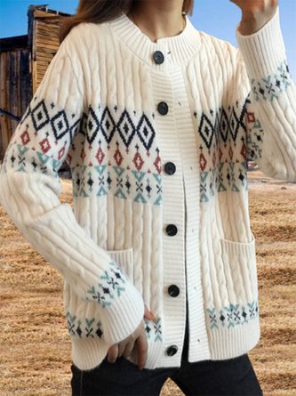 Women Wool/Knitting Ethnic Long Sleeve Comfy Boho Buckle Cardigan
